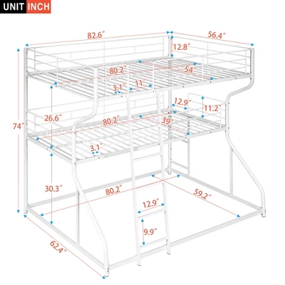 Full XL Over Twin XL Over Queen Size Metal Triple Bunk Bed With Ladder-ModernLuxe - Image 3