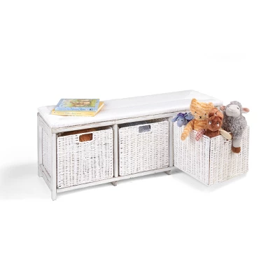 Badger Basket Kid's Storage Bench With Woven Top And Baskets White - Image 7