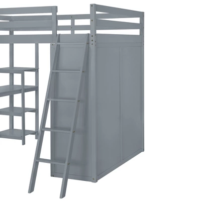 Full/ Twin Size Loft Bed With Wardrobe, Desk And Shelves-ModernLuxe - Image 11