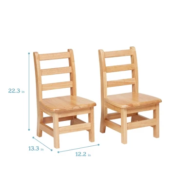 ECR4Kids Three Rung Ladderback Chair, Classroom Seating, Natural, 2-Pack