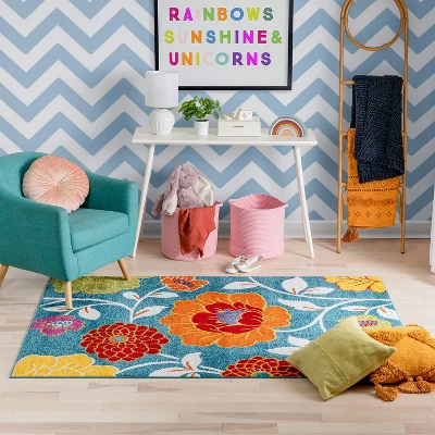 Well Woven Modern Daisy Flowers Blue Kids Room Floral Area Rug - Image 4