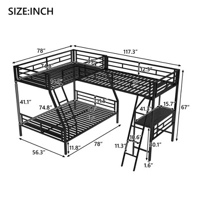 Twin Over Full Metal Bunk Bed With Twin Size Loft Bed And Desk, Black - ModernLuxe - Image 3