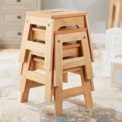 Melissa & Doug Wooden Stools - Set Of 4 - Natural - Image 3
