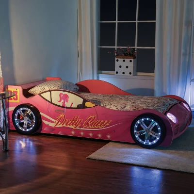 Twin Naglin Racing Car Bed With Led Headlight Pink - HOMES: Inside + Out - Image 2