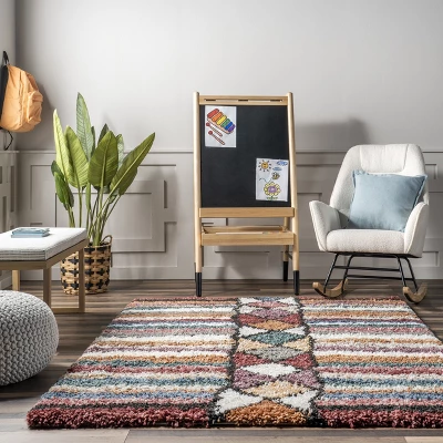 Aidan Diamond Striped Kids Shag Area Rug - Image 7