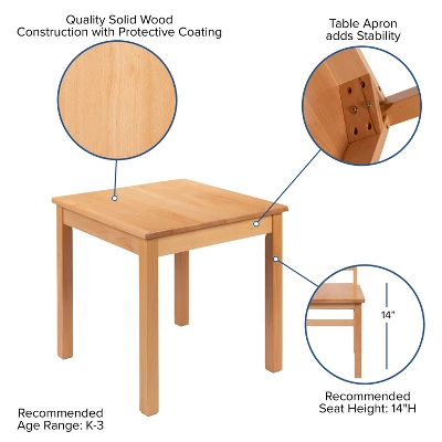 Flash Furniture Kids Natural Solid Wood Table And Chair Set For Classroom, Playroom, Kitchen - Image 3