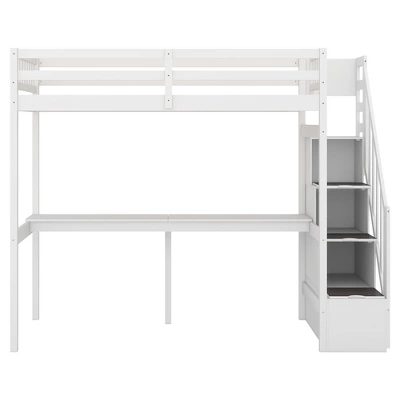 Twin Size Loft Bed With Storage Staircase And Built-in Desk-ModernLuxe - Image 4