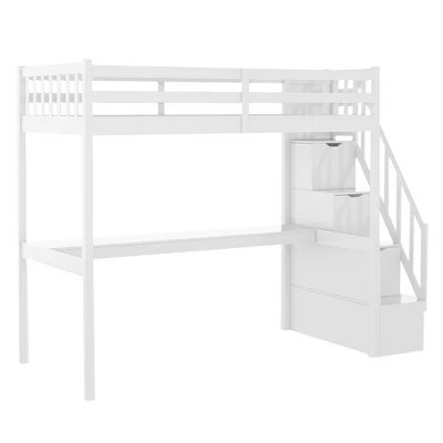 Twin Size Loft Bed With Staircase And Built-in Desk - ModernLuxe - Image 3