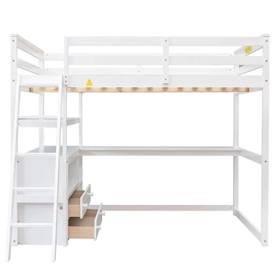 Full Size Loft Bed With Desk, Shelf And Two Built-in Drawers - ModernLuxe - Image 5
