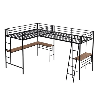 Metal Twin Size Loft Bed With Two Built-in Desks, Black - ModernLuxe - Image 4