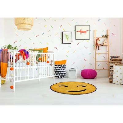 Deerlux Emoji Style Round Funny Smiley Face Kids Area Rug, Smirk Emoji Rug