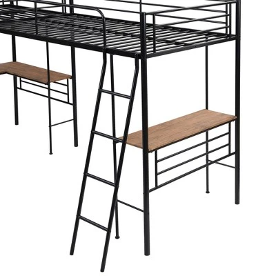 Metal Twin Size Loft Bed With Two Built-in Desks, Black - ModernLuxe - Image 10
