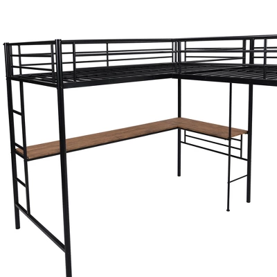 Metal Twin Size Loft Bed With Two Built-in Desks, Black - ModernLuxe - Image 11
